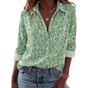 image:imageZeagoo Blouses for Women Dressy Casual Long Sleeve Button Down Shirts Collared Summer Tops Fall Fashion ClothesGreen Floral