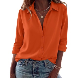 image:imageZeagoo Blouses for Women Dressy Casual Long Sleeve Button Down Shirts Collared Summer Tops Fall Fashion ClothesOrange