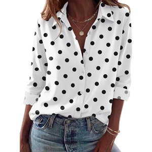 image:imageZeagoo Blouses for Women Dressy Casual Long Sleeve Button Down Shirts Collared Summer Tops Fall Fashion ClothesPolka Dots White