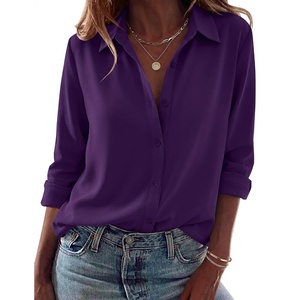 image:imageZeagoo Blouses for Women Dressy Casual Long Sleeve Button Down Shirts Collared Summer Tops Fall Fashion ClothesPurple