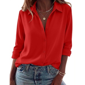 image:imageZeagoo Blouses for Women Dressy Casual Long Sleeve Button Down Shirts Collared Summer Tops Fall Fashion ClothesRed