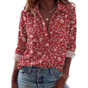 image:imageZeagoo Blouses for Women Dressy Casual Long Sleeve Button Down Shirts Collared Summer Tops Fall Fashion ClothesRed Floral