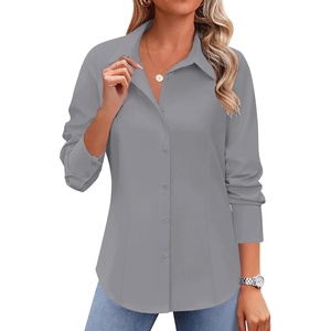 image:imageZeagoo Button Down Shirts for Women Wrinkle Free Long Sleeve Collared Dress Blouses Casual Work Office Tunics TopsGrey