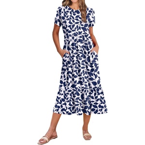 image:imageZeagoo Women Summer Midi A Line Dress Short Sleeve Casual Flowy Tiered Beach Long Sundress with Pockets 2026 Vacation TravelZw522