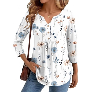 image:imageZeagoo Womens 34 Length Sleeve Tops V Neck Dressy Casual T Shirts Pleated Business Work Blouses Basic Tees S3XLBf290
