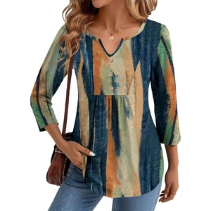 image:imageZeagoo Womens 34 Length Sleeve Tops V Neck Dressy Casual T Shirts Pleated Business Work Blouses Basic Tees S3XLCx289
