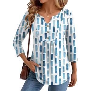 image:imageZeagoo Womens 34 Length Sleeve Tops V Neck Dressy Casual T Shirts Pleated Business Work Blouses Basic Tees S3XLCx329
