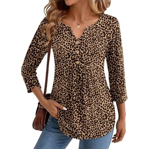 image:imageZeagoo Womens 34 Length Sleeve Tops V Neck Dressy Casual T Shirts Pleated Business Work Blouses Basic Tees S3XLDan136