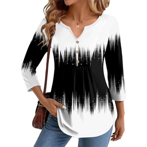 image:imageZeagoo Womens 34 Length Sleeve Tops V Neck Dressy Casual T Shirts Pleated Business Work Blouses Basic Tees S3XLJb204