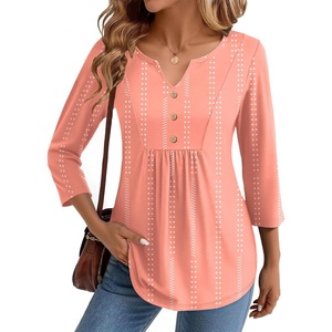 image:imageZeagoo Womens 34 Length Sleeve Tops V Neck Dressy Casual T Shirts Pleated Business Work Blouses Basic Tees S3XLJh586