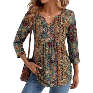 image:imageZeagoo Womens 34 Length Sleeve Tops V Neck Dressy Casual T Shirts Pleated Business Work Blouses Basic Tees S3XLMz721