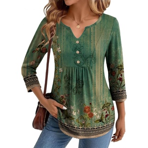 image:imageZeagoo Womens 34 Length Sleeve Tops V Neck Dressy Casual T Shirts Pleated Business Work Blouses Basic Tees S3XLMz839