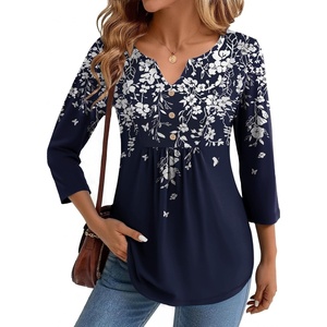 image:imageZeagoo Womens 34 Length Sleeve Tops V Neck Dressy Casual T Shirts Pleated Business Work Blouses Basic Tees S3XLSf103