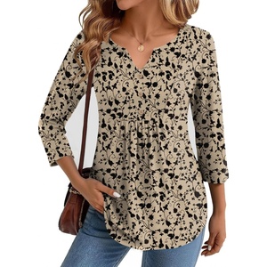 image:imageZeagoo Womens 34 Length Sleeve Tops V Neck Dressy Casual T Shirts Pleated Business Work Blouses Basic Tees S3XLSf154