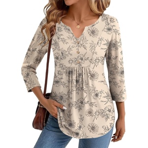 image:imageZeagoo Womens 34 Length Sleeve Tops V Neck Dressy Casual T Shirts Pleated Business Work Blouses Basic Tees S3XLSp31