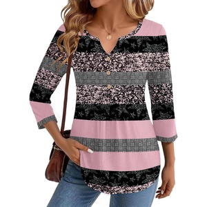 image:imageZeagoo Womens 34 Length Sleeve Tops V Neck Dressy Casual T Shirts Pleated Business Work Blouses Basic Tees S3XLTz245