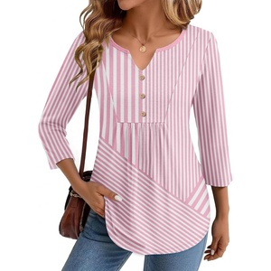image:imageZeagoo Womens 34 Length Sleeve Tops V Neck Dressy Casual T Shirts Pleated Business Work Blouses Basic Tees S3XLTz300