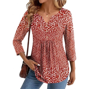 image:imageZeagoo Womens 34 Length Sleeve Tops V Neck Dressy Casual T Shirts Pleated Business Work Blouses Basic Tees S3XLXh518