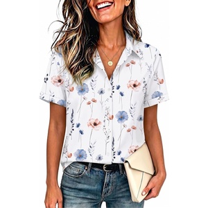 image:imageZeagoo Womens Button Down Blouse Rolled Cuffed Short Sleeve Shirts Casual Work Blouse Summer Hawaiian OutfitsBf112