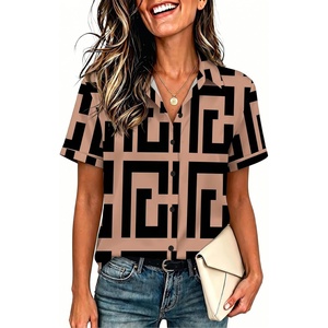 image:imageZeagoo Womens Button Down Blouse Rolled Cuffed Short Sleeve Shirts Casual Work Blouse Summer Hawaiian OutfitsJh308