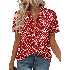 image:imageZeagoo Womens Button Down Blouse Rolled Cuffed Short Sleeve Shirts Casual Work Blouse Summer Hawaiian OutfitsJh590