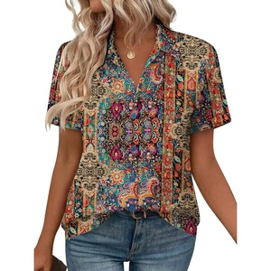 image:imageZeagoo Womens Button Down Blouse Rolled Cuffed Short Sleeve Shirts Casual Work Blouse Summer Hawaiian OutfitsMz721