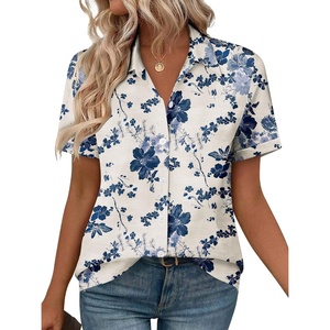 image:imageZeagoo Womens Button Down Blouse Rolled Cuffed Short Sleeve Shirts Casual Work Blouse Summer Hawaiian OutfitsSf198
