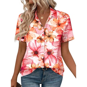 image:imageZeagoo Womens Button Down Blouse Rolled Cuffed Short Sleeve Shirts Casual Work Blouse Summer Hawaiian OutfitsWf97
