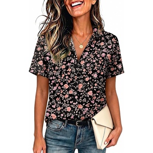 image:imageZeagoo Womens Button Down Blouse Rolled Cuffed Short Sleeve Shirts Casual Work Blouse Summer Hawaiian OutfitsXh532