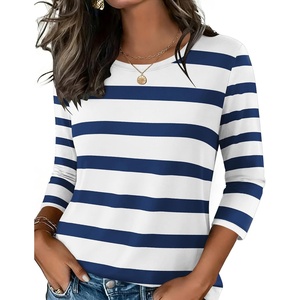 image:imageZeagoo Womens Casual 34 Sleeve TShirts Round Neck Cute Tunic Tops Basic Tees Blouses Business Work Tee TopNavy Stripestz290