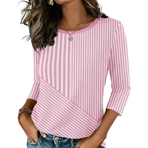 image:imageZeagoo Womens Casual 34 Sleeve TShirts Round Neck Cute Tunic Tops Basic Tees Blouses Business Work Tee TopPink Stripestz300