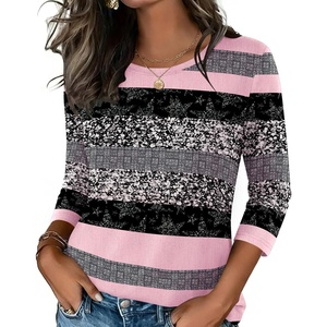 image:imageZeagoo Womens Casual 34 Sleeve TShirts Round Neck Cute Tunic Tops Basic Tees Blouses Business Work Tee TopPink Stripetz245