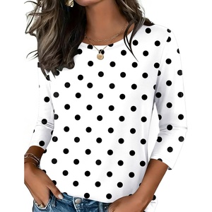 image:imageZeagoo Womens Casual 34 Sleeve TShirts Round Neck Cute Tunic Tops Basic Tees Blouses Business Work Tee TopPolka Dotsjh592