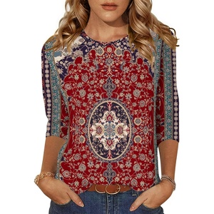image:imageZeagoo Womens Casual 34 Sleeve TShirts Round Neck Cute Tunic Tops Basic Tees Blouses Business Work Tee TopRed Bohemiamz870