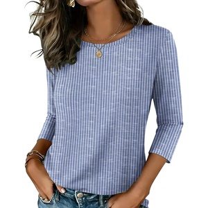 image:imageZeagoo Womens Casual 34 Sleeve TShirts Round Neck Cute Tunic Tops Basic Tees Blouses Business Work Tee TopStripes Bluetz273