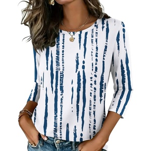 image:imageZeagoo Womens Casual 34 Sleeve TShirts Round Neck Cute Tunic Tops Basic Tees Blouses Business Work Tee TopWhite Bluezr229