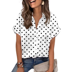 image:imageZeagoo Womens Satin Blouse Short Sleeve Silk Tops Button Down Shirts Business Casual OutfitsBlack Polka Dot