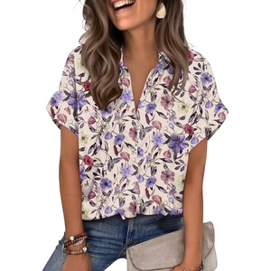 image:imageZeagoo Womens Satin Blouse Short Sleeve Silk Tops Button Down Shirts Business Casual OutfitsFlorala