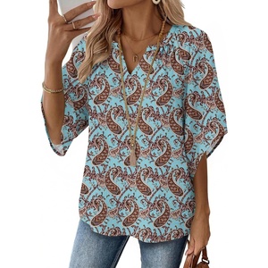 image:imageZeagoo Womens Tops 34 Sleeve V Neck Bohemian Blouses Casual Loose Fit Tunic Boho Shirts Floral Printed ClothesBoho Multicolo Mz899