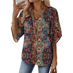 image:imageZeagoo Womens Tops 34 Sleeve V Neck Bohemian Blouses Casual Loose Fit Tunic Boho Shirts Floral Printed ClothesBoho Multicolor Mz721