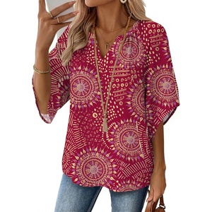 image:imageZeagoo Womens Tops 34 Sleeve V Neck Bohemian Blouses Casual Loose Fit Tunic Boho Shirts Floral Printed ClothesPink Boho Cx320