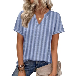 image:imageZeagoo Womens Tops Short Sleeve Summer V Neck Shirts Work Blouses Business Outfits Fashion ClothingStriped 273