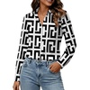 image:imageWomens Button Down Shirt Classic Fit Dress Shirt Work Business Casual Long Sleeve Blouse TopsBlack White Geometric Print
