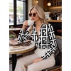 image:imageWomens Button Down Shirt Classic Fit Dress Shirt Work Business Casual Long Sleeve Blouse TopsBlack White Geometric Print