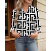 image:imageWomens Button Down Shirt Classic Fit Dress Shirt Work Business Casual Long Sleeve Blouse TopsBlack White Geometric Print