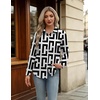 image:imageWomens Button Down Shirt Classic Fit Dress Shirt Work Business Casual Long Sleeve Blouse TopsBlack White Geometric Print