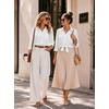 image:imageZeagoo Button Down Shirts for Women 34 Length Sleeve Work Tops V Neck Shirts Dressy Casual Business Blouses with PocketAawhite