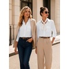 image:imageZeagoo Button Down Shirts for Women 34 Length Sleeve Work Tops V Neck Shirts Dressy Casual Business Blouses with PocketAawhite