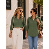 image:imageZeagoo Button Down Shirts for Women 34 Length Sleeve Work Tops V Neck Shirts Dressy Casual Business Blouses with PocketAgreen