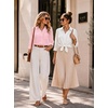 image:imageZeagoo Button Down Shirts for Women 34 Length Sleeve Work Tops V Neck Shirts Dressy Casual Business Blouses with PocketApink
